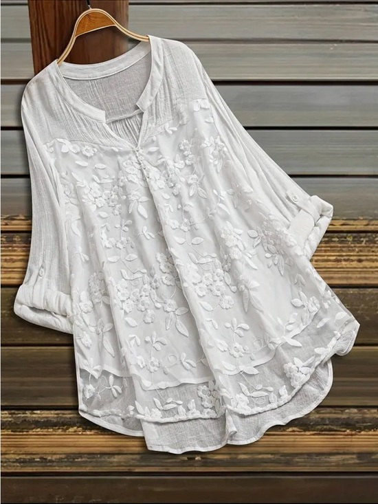 Tops - Boho White Floral Embroidered Tunic Top